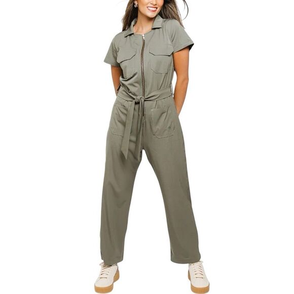 NWOT Albion Olive Green City Jumpsuit One Piece Romper Women's Medium - Picture 1 of 14